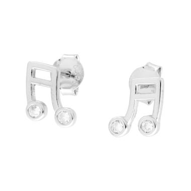 Orecchini Nota Musicale con Cubic Zirconia Bianchi in ARGENTO 925 Galvanica Rodio