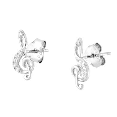 Orecchini Chiave Musicale di Violino con Cubic Zirconia Bianchi in ARGENTO 925 Galvanica Rodio