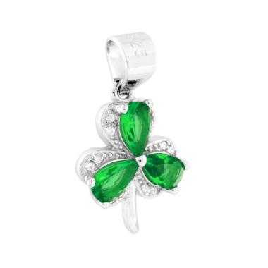Ciondolo Trifoglio con Cubic Zirconia Bianchi e Verde Smeraldo in ARGENTO 925 Galvanica Rodio