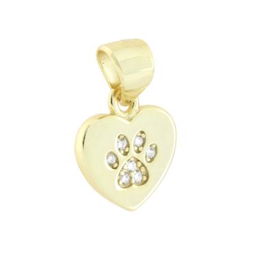 Ciondolo Cuore e Impronta Zampa con Cubic Zirconia Bianchi in ARGENTO 925 Galvanica Oro