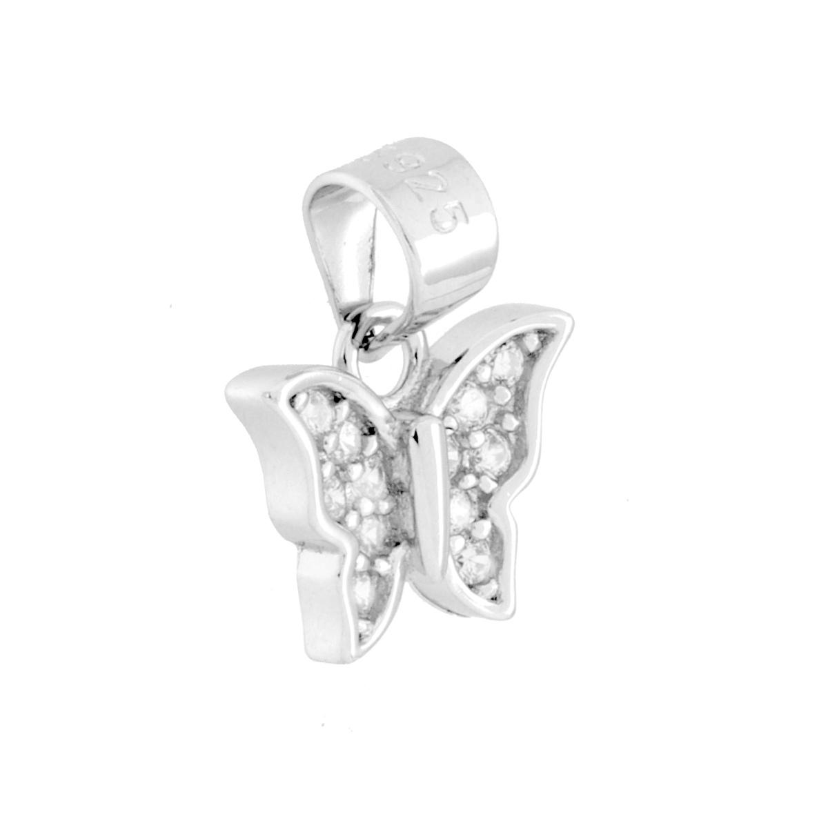Ciondolo Farfalla con Cubic Zirconia Bianchi in ARGENTO 925 Galvanica Rodio
