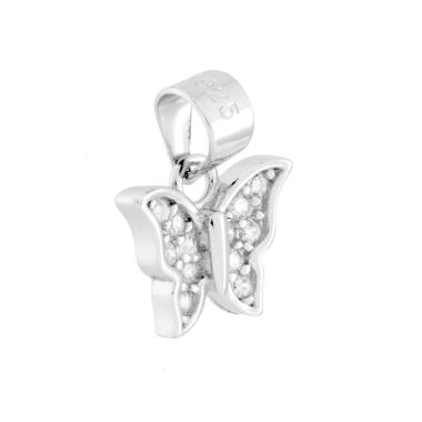 Ciondolo Farfalla con Cubic Zirconia Bianchi in ARGENTO 925 Galvanica Rodio