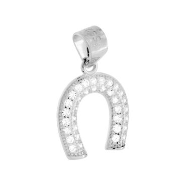 Ciondolo Ferro di Cavallo con Cubic Zirconia Bianchi in ARGENTO 925 Galvanica Rodio