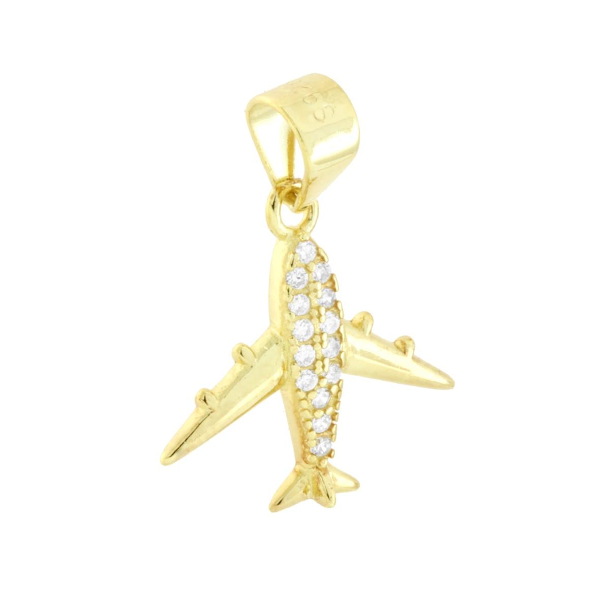 Ciondolo Aeroplano con Cubic Zirconia Bianchi in ARGENTO 925 Galvanica Oro