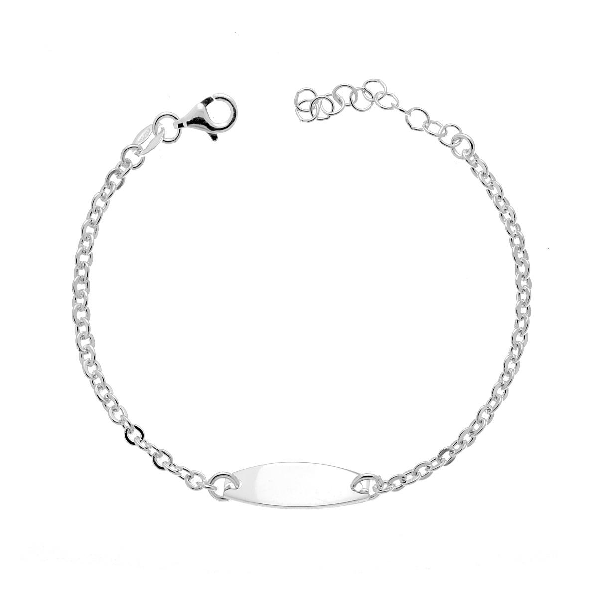 Bracciale Targa Ovale Bimbo Bimba con catena Forzatina 65 Brillantata in ARGENTO 925 Galvanica Rodio