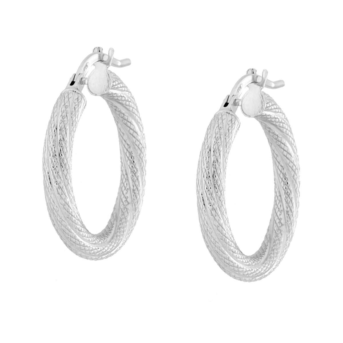 Orecchini Cerchio mm 20 con canna Ritorta Godronata mm 3 in ARGENTO 925 Galvanica Rodio