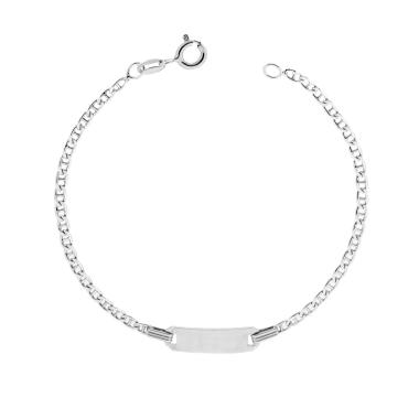 Bracciale Targa Rettangolare Bimbo Bimba con Catena Traversino in ARGENTO 925 Galvanica Rodio