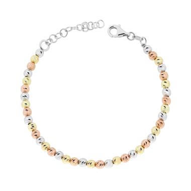 Bracciale con Palline Sfere Slash mm 4 in ARGENTO 925 Galvanica Rodio Oro e Rosa