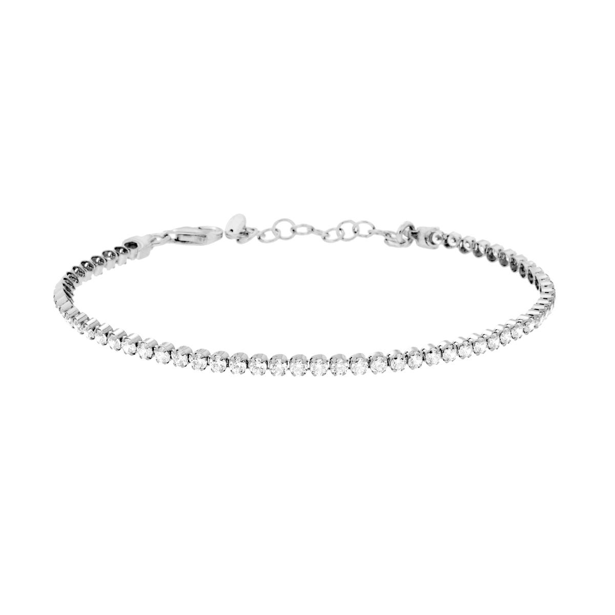 Bracciale Tennis Griffe cm 16+3 con Cubic Zirconia mm 2 Bianchi in ARGENTO 925 Galvanica Rodio