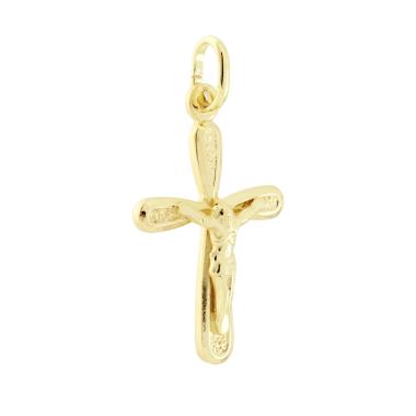 Ciondolo Croce Latina con Cristo in ARGENTO 925 Galvanica Oro