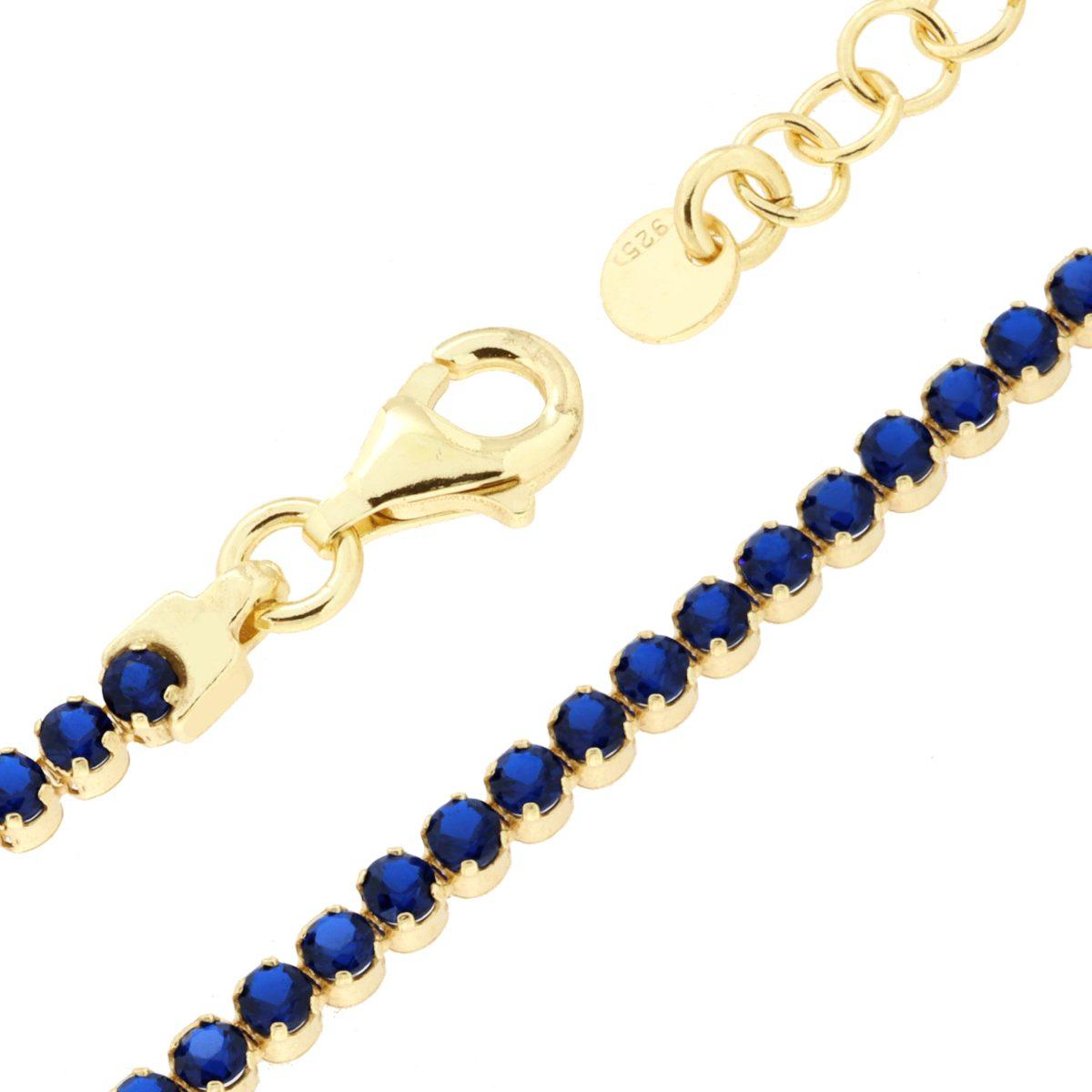 Bracciale Tennis Griffe cm 16+3 con Cubic Zirconia mm 2 Blu Zaffiro in ARGENTO 925 Galvanica Oro