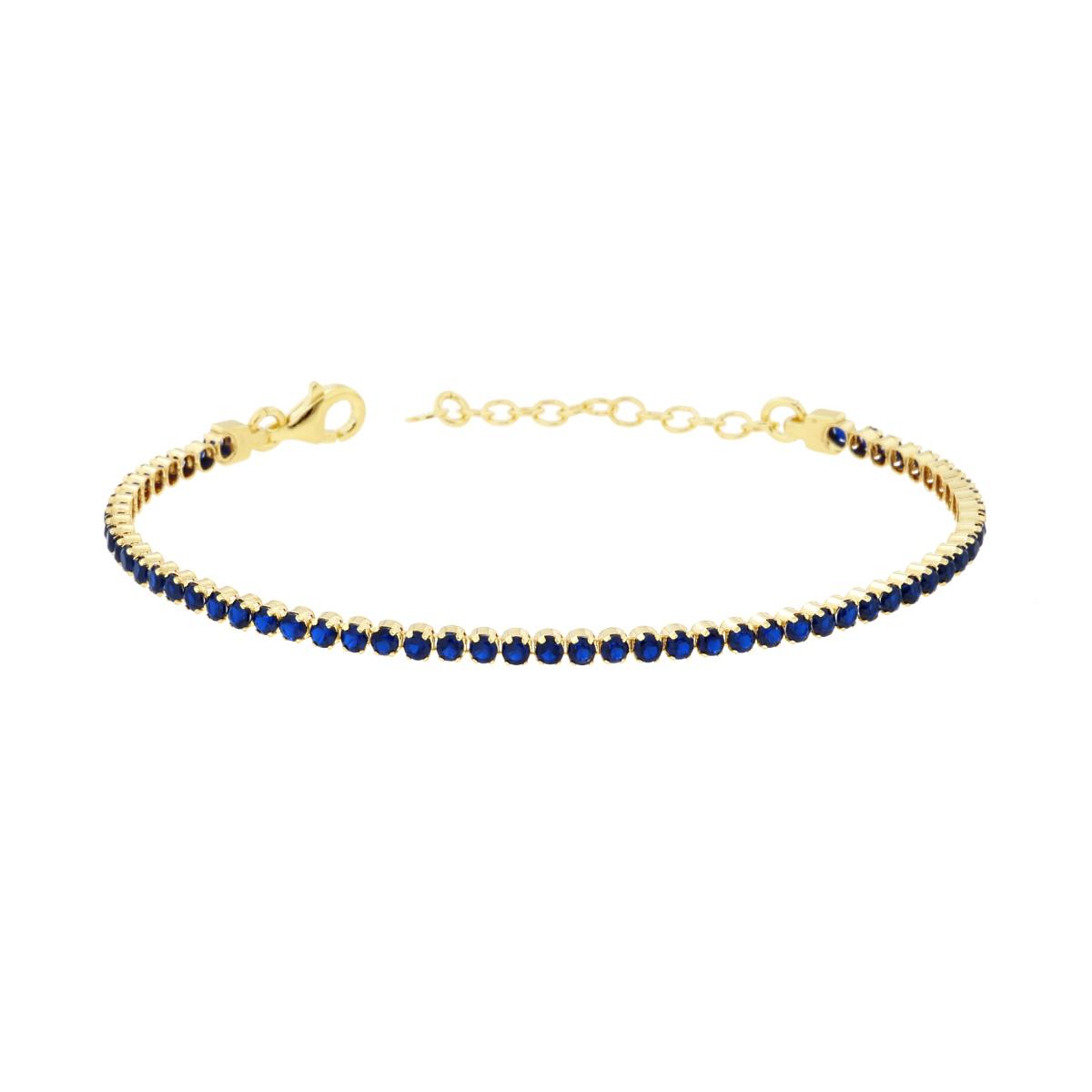 Bracciale Tennis Griffe cm 16+3 con Cubic Zirconia mm 2 Blu Zaffiro in ARGENTO 925 Galvanica Oro