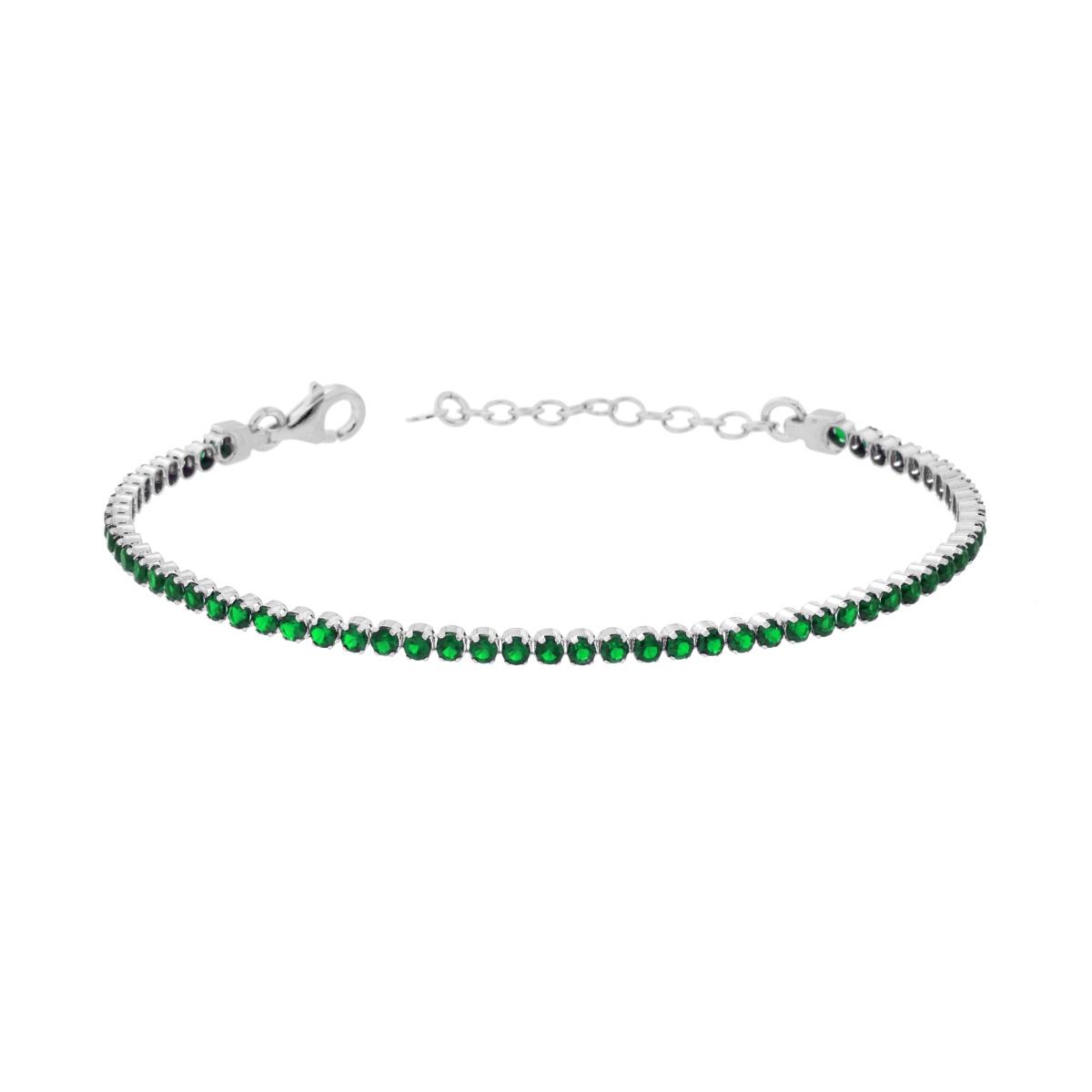 Bracciale Tennis Griffe cm 16+3 con Cubic Zirconia mm 2 Verde Smeraldo in ARGENTO 925 Galvanica Rodio