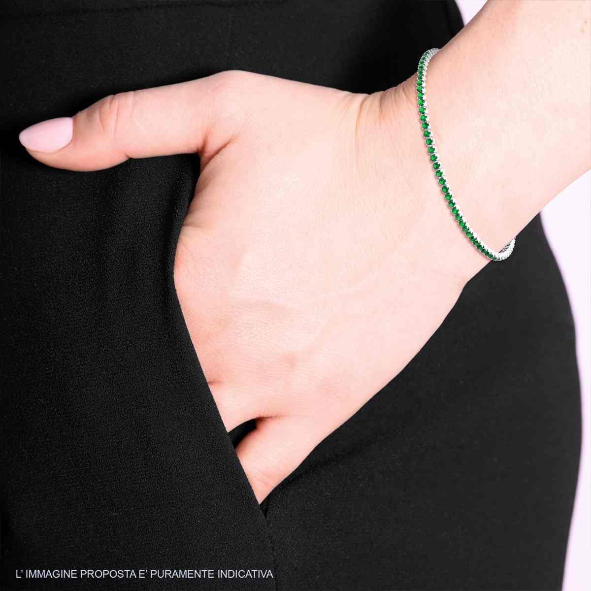 Bracciale Tennis Griffe cm 16+3 con Cubic Zirconia mm 2 Verde Smeraldo in ARGENTO 925 Galvanica Rodio