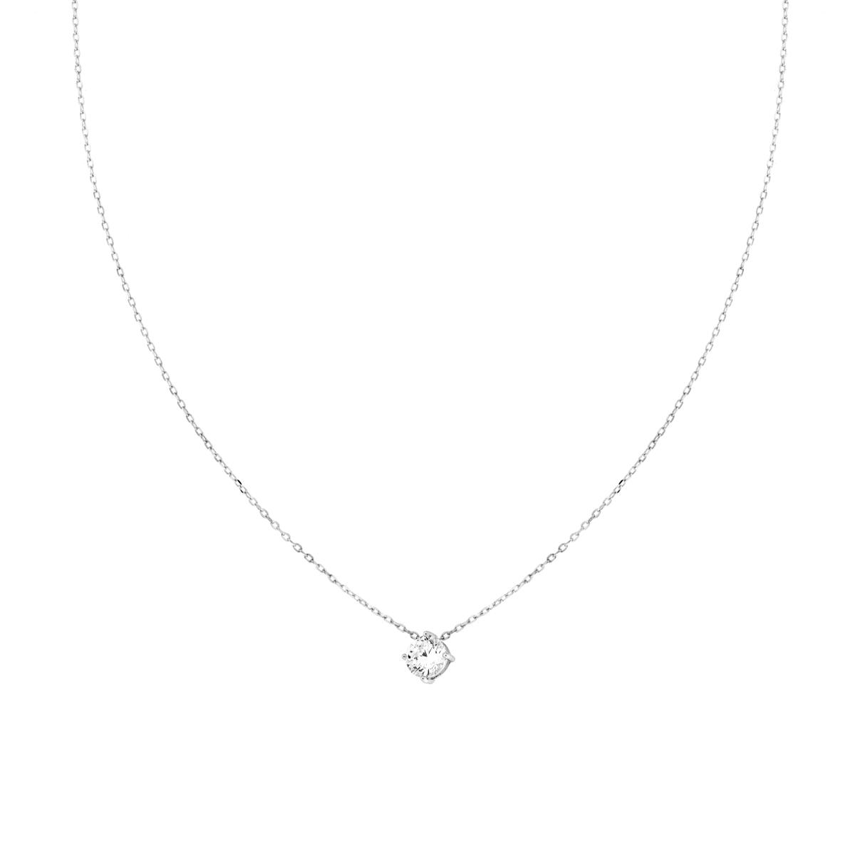 Collana Catena Forzatina Diamantata con Punto Luce Cubic Zirconia Bianco mm 5 in ARGENTO 925 Galvanica Rodio