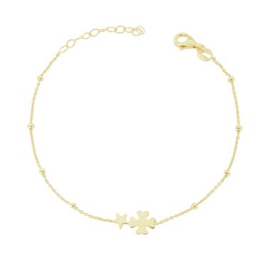 Bracciale Catena Forzatina con Quadrifoglio e Stella plain in ARGENTO 925 Galvanica Oro