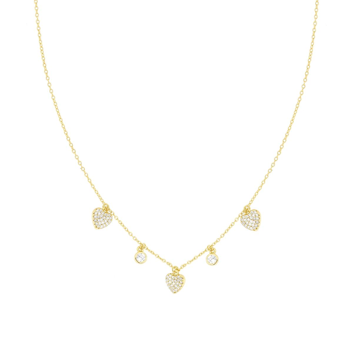 Collana Catena Forzatina Diamantata con Cuori e Cubic Zirconia Bianchi in ARGENTO 925 Galvanica Oro