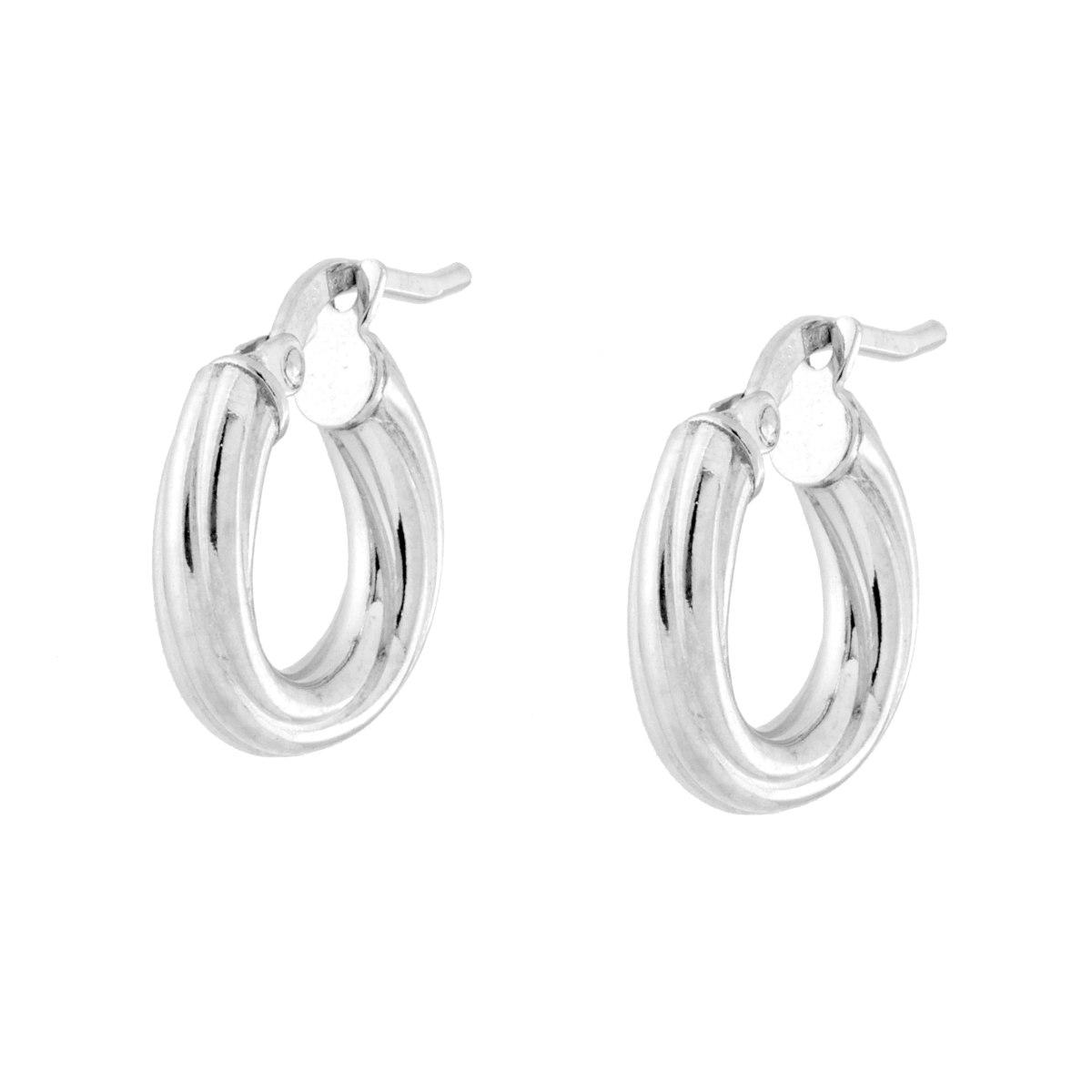 Orecchini a Cerchio mm 13 con Canna Torchon mm 3 in ARGENTO 925 Galvanica Rodio