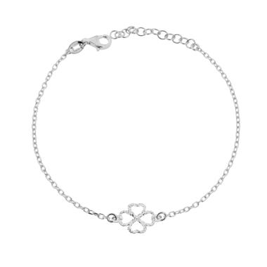 Bracciale Catena Forzatina Diamantata con Quadrifoglio Glitter in ARGENTO 925 Galvanica Rodio