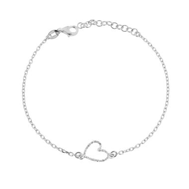 Bracciale Catena Forzatina Diamantata con Cuore Glitter in ARGENTO 925 Galvanica Rodio