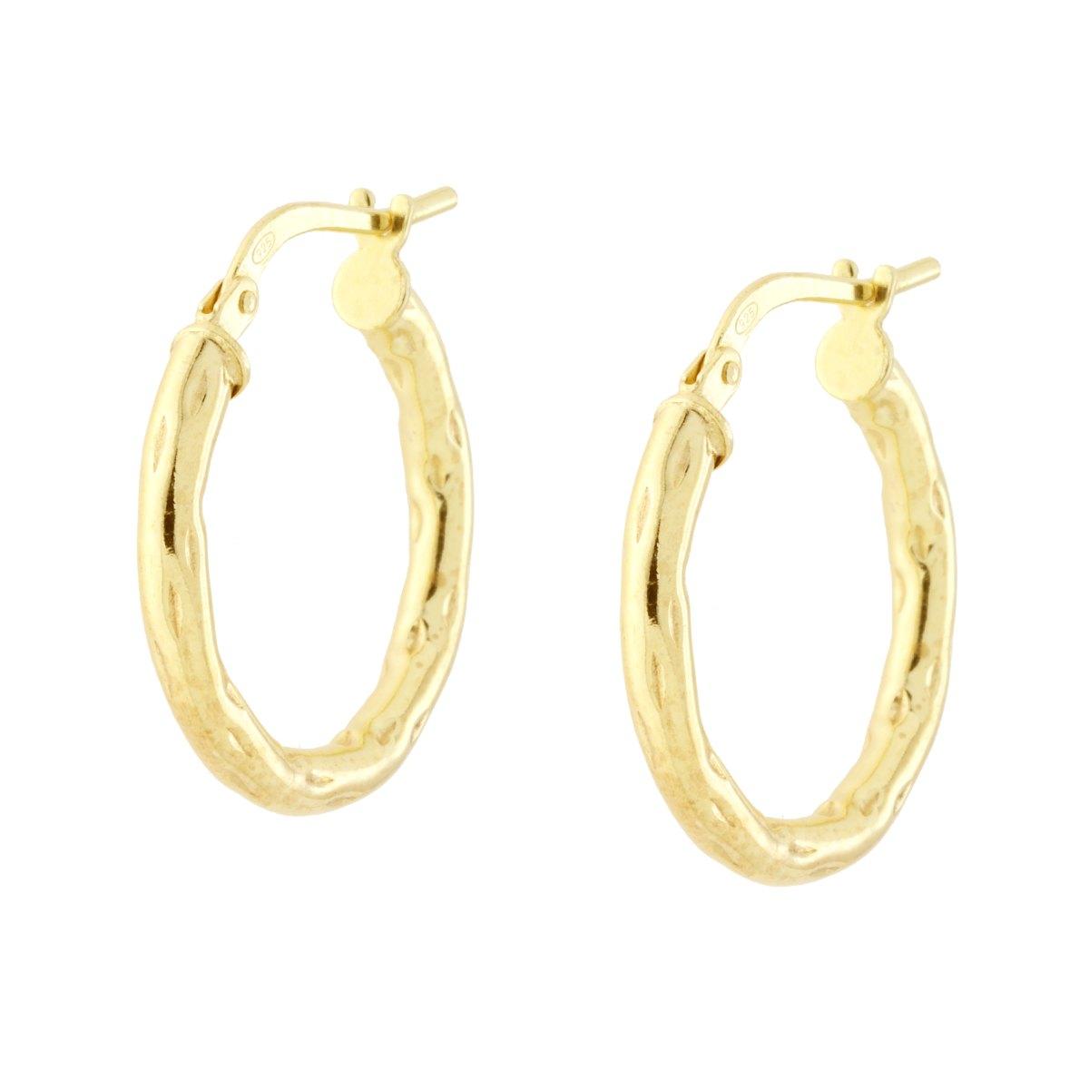 Orecchini a Cerchio mm 20 con Canna effetto Ramo mm 2.5 in ARGENTO 925 Galvanica Oro