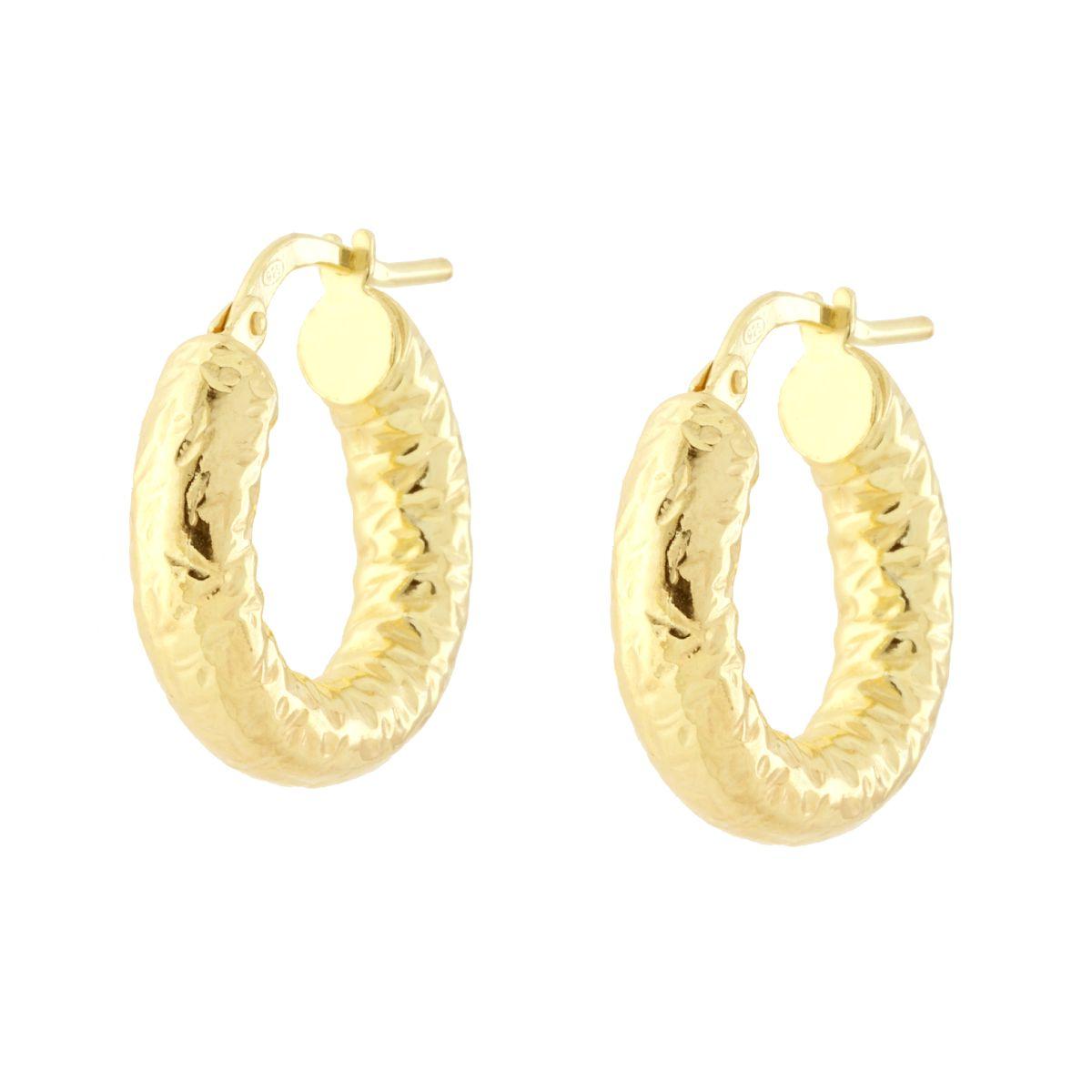 Orecchini a Cerchio mm 18 con Canna effetto Martellato mm 4,5 in ARGENTO 925 Galvanica Oro