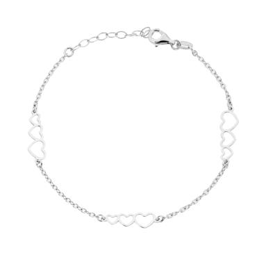 Bracciale Catena Forzatina con Cuori in ARGENTO 925 Galvanica Rodio