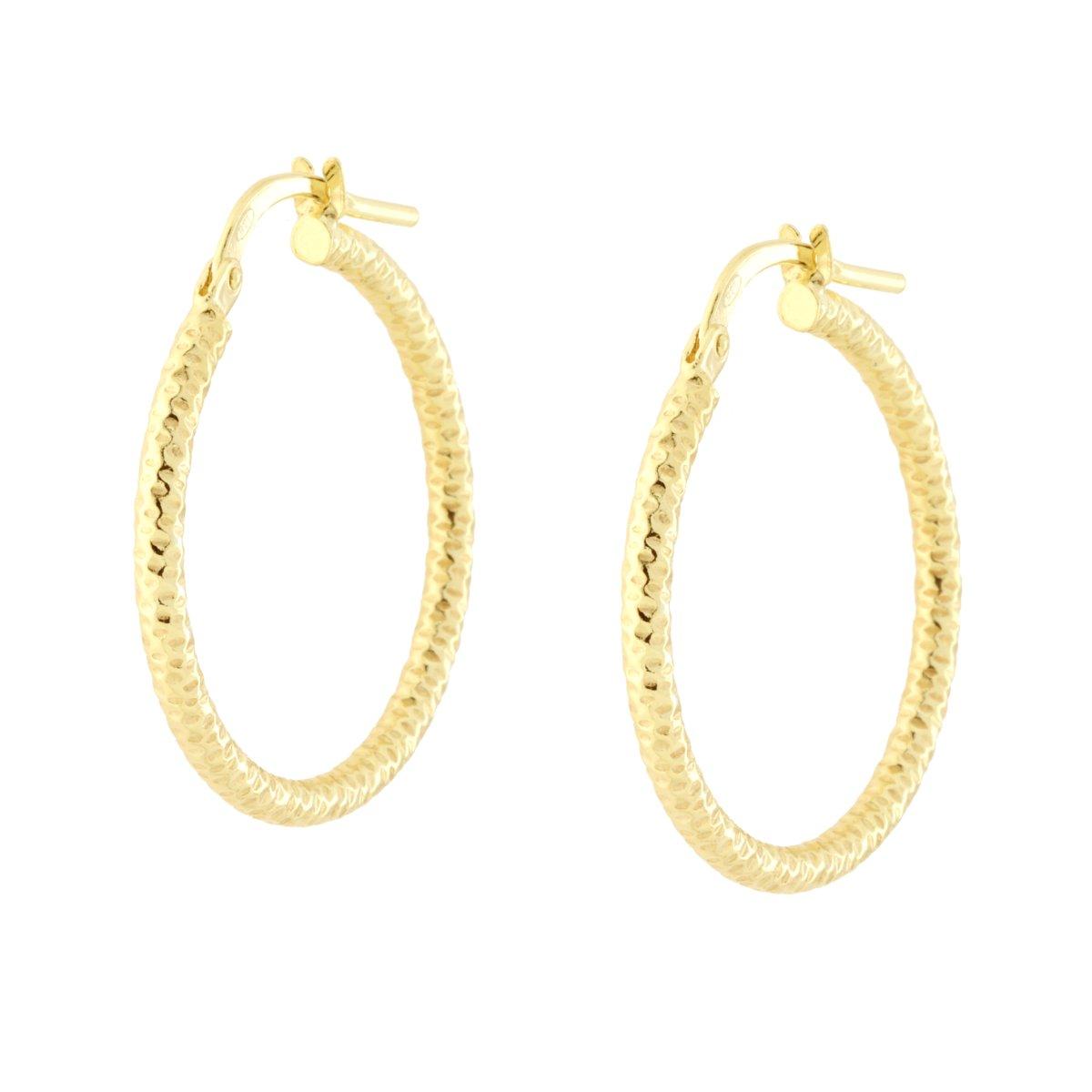 Orecchini a Cerchio mm 24 con Canna Diamantata mm 2 in ARGENTO 925 Galvanica Oro