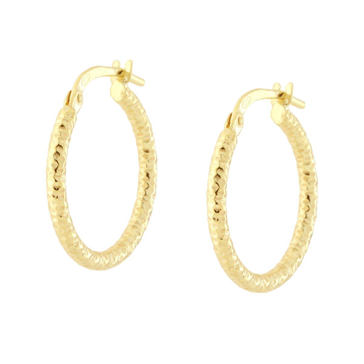 Orecchini a Cerchio mm 20 con Canna Diamantata mm 2 in ARGENTO 925 Galvanica Oro