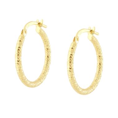 Orecchini a Cerchio mm 20 con Canna Diamantata mm 2 in ARGENTO 925 Galvanica Oro