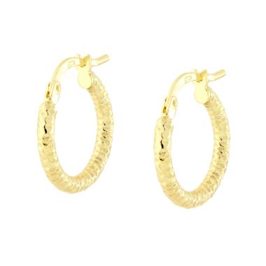 Orecchini a Cerchio mm 14 con Canna Diamantata mm 2 in ARGENTO 925 Galvanica Oro