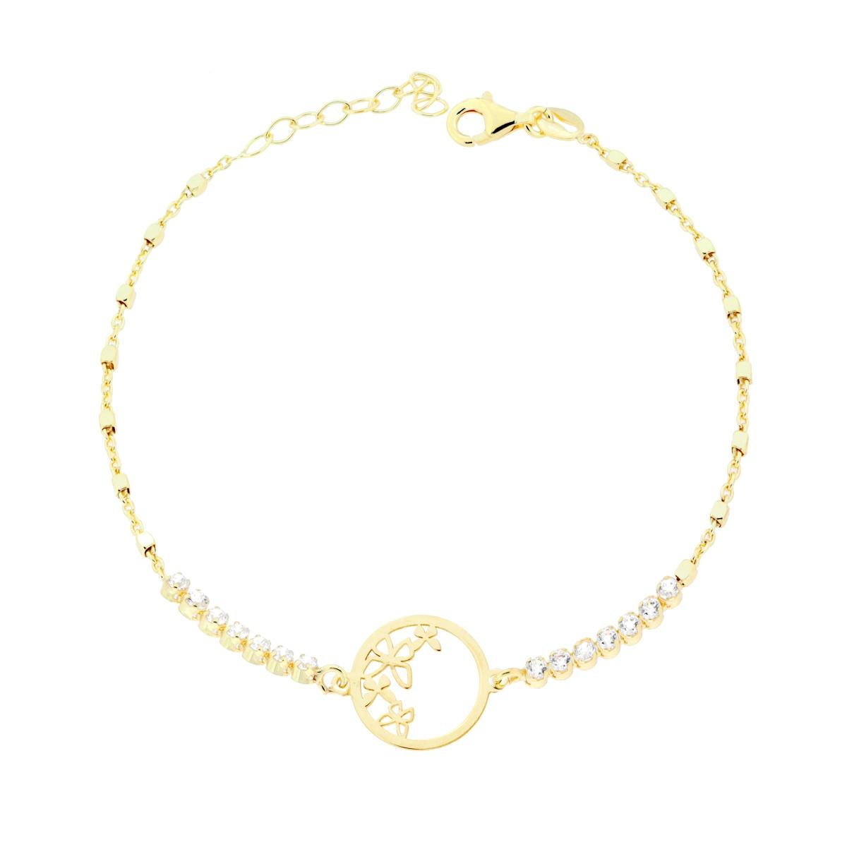 Bracciale Catena Forzatina con Cubetti Tennis Cubic Zirconia Bianchi e Faralle in ARGENTO 925 Galvanica Oro