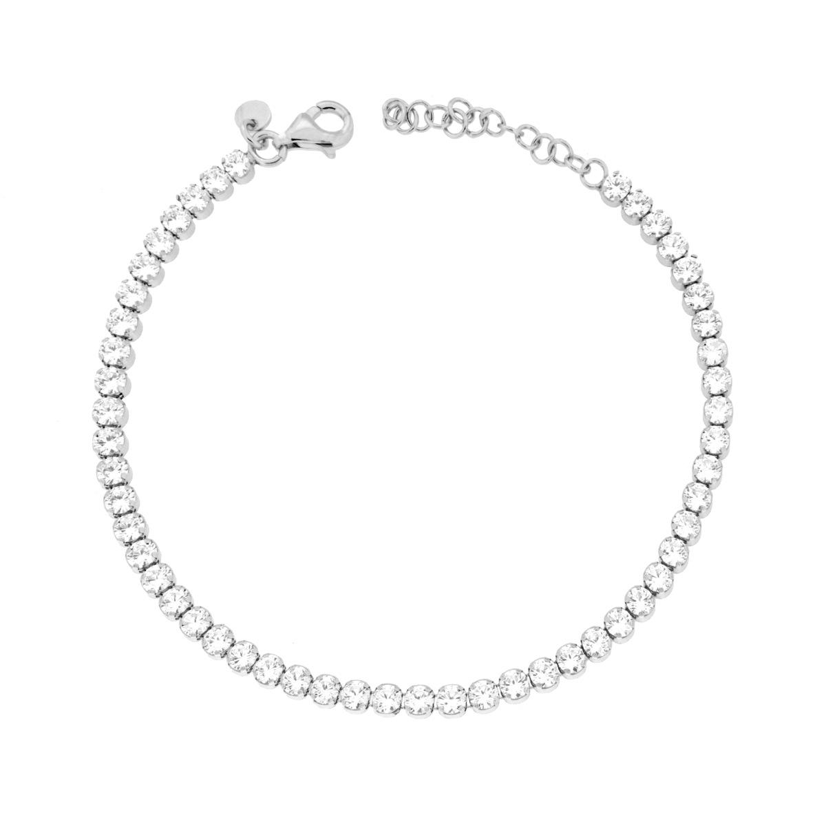 Bracciale Tennis Griffe cm 16+3 con Cubic Zirconia mm 3 Bianchi in ARGENTO 925 Galvanica Rodio