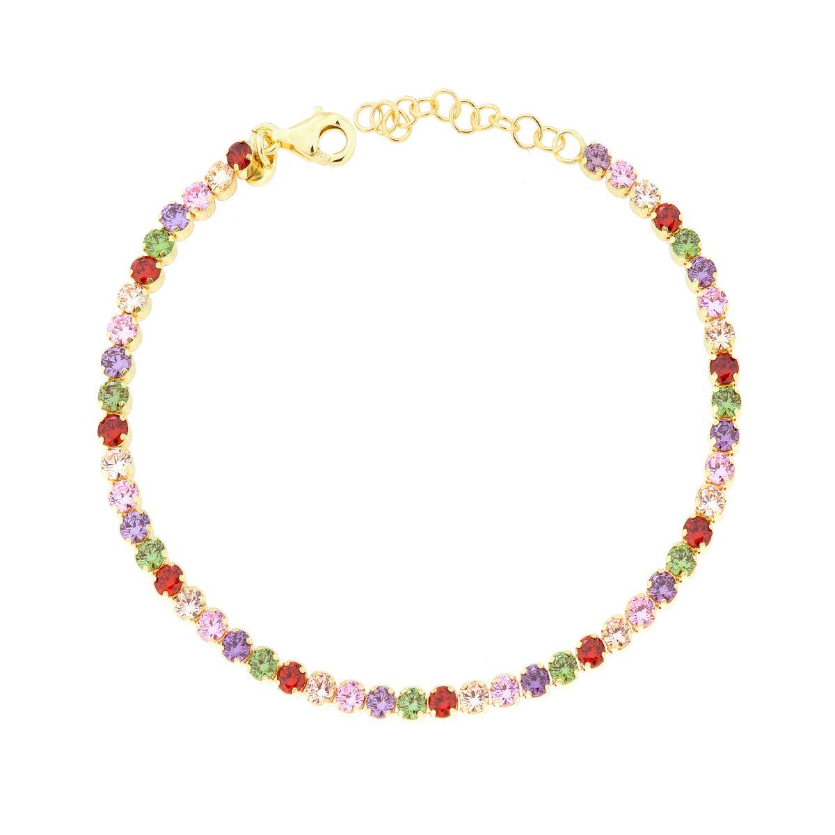 Bracciale Tennis Griffe cm 16+3 con Cubic Zirconia mm 3 Multicolor in ARGENTO 925 Galvanica Oro