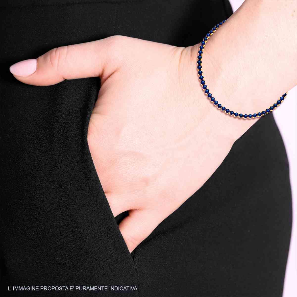 Bracciale Tennis Griffe cm 16+3 con Cubic Zirconia mm 3 Blu Zaffiro in ARGENTO 925 Galvanica Oro