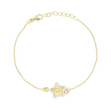 Bracciale Catena Forzatina Diamantata con Stella in ARGENTO 925 Galvanica Oro