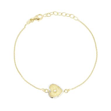 Bracciale Catena Forzatina Diamantata con Cuore in ARGENTO 925 Galvanica Oro