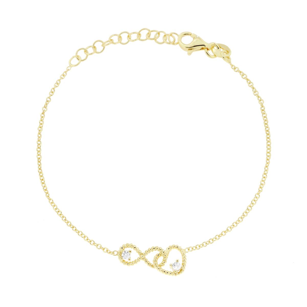 Bracciale Catena Forzatina Diamantata con Cuore Infinito e Punto Luce Cubic Zirconia Bianco in ARGENTO 925 Galvanica Oro