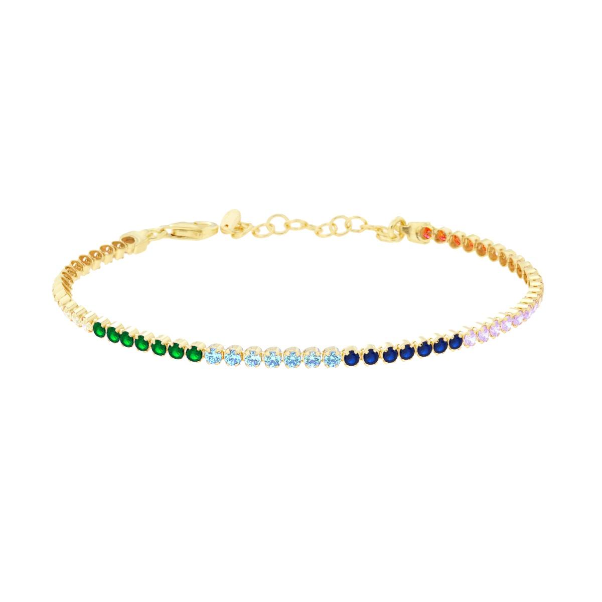 Bracciale Tennis Griffe cm 16+3 con Cubic Zirconia mm 2 Multicolor Rainbow in ARGENTO 925 Galvanica Oro