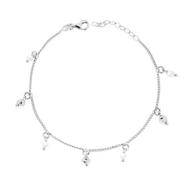 Bracciale Catena Grumetta Diamantata con Palline Slash e Perle pendenti in ARGENTO 925 Galvanica Rodio