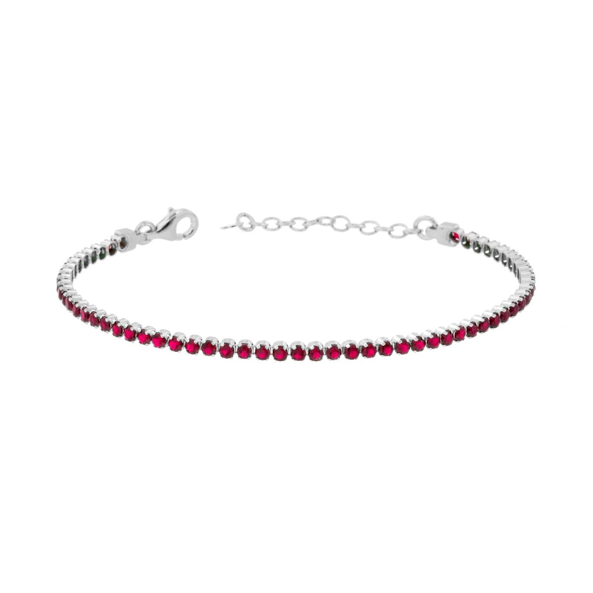 Bracciale Tennis Griffe cm 16+3 con Cubic Zirconia mm 2 Rosso Rubino in ARGENTO 925 Galvanica Rodio