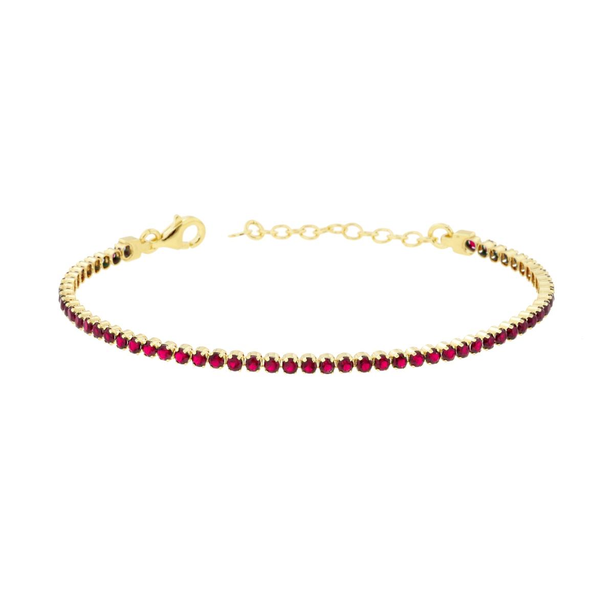 Bracciale Tennis Griffe cm 16+3 con Cubic Zirconia mm 2 Rosso Rubino in ARGENTO 925 Galvanica Oro