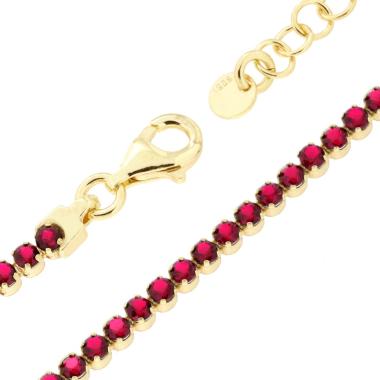 Bracciale Tennis Griffe cm 16+3 con Cubic Zirconia mm 2 Rosso Rubino in ARGENTO 925 Galvanica Oro