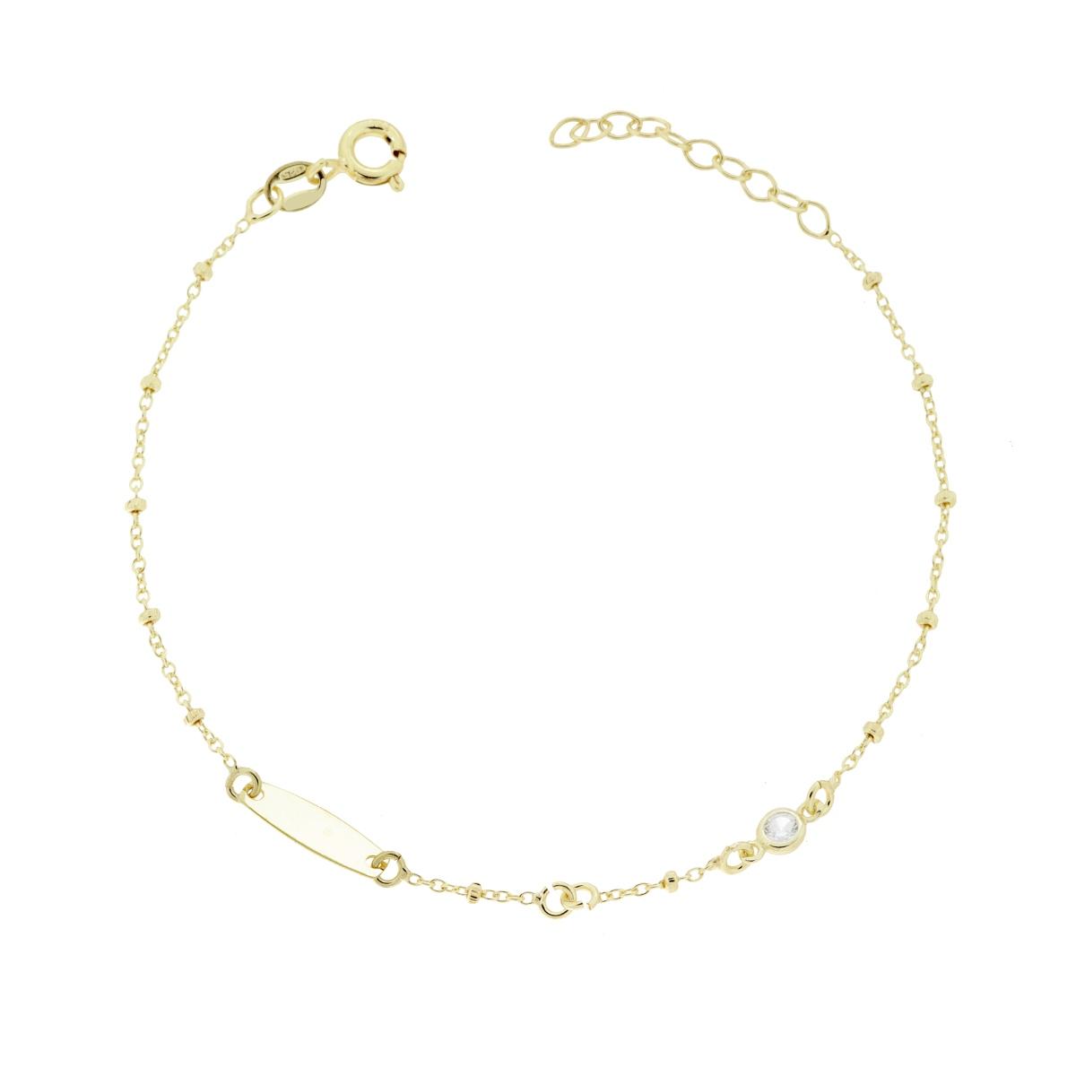 Bracciale Catena Forzatina Diamantata con Targa e Cubic Zirconia Bianco in ARGENTO 925 Galvanica Oro