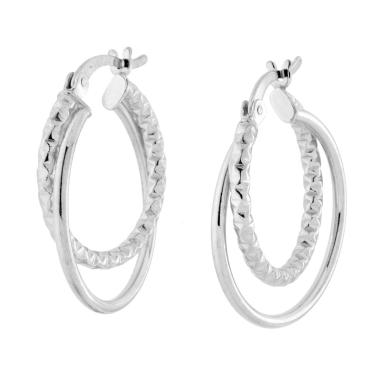 Orecchini Cerchio Doppia Canna Diamantata e Liscia in ARGENTO 925 Galvanica Rodio