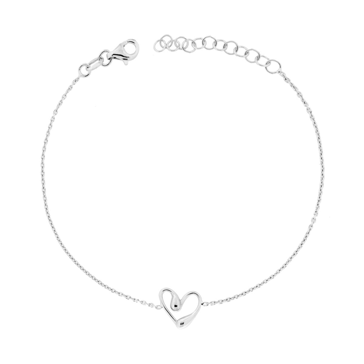 Bracciale Catena Forzatina Diamantata con Cuore in ARGENTO 925 Galvanica Rodio
