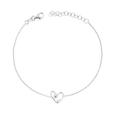 Bracciale Catena Forzatina Diamantata con Cuore in ARGENTO 925 Galvanica Rodio
