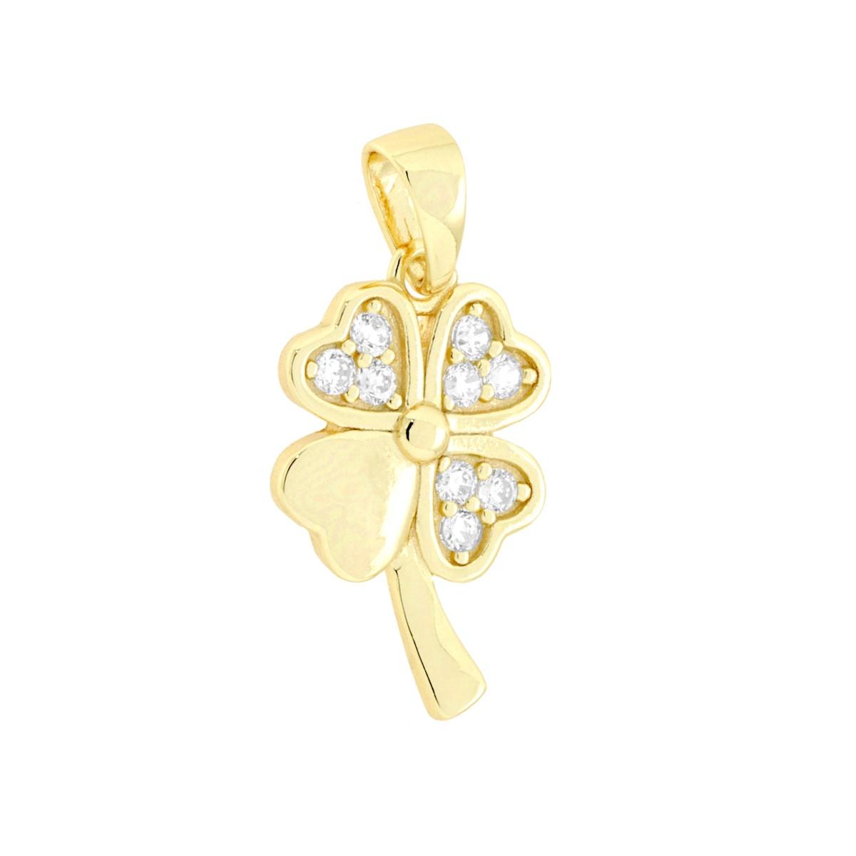 Ciondolo Quadrifoglio con Cubic Zirconia Bianchi in ARGENTO 925 Galvanica Oro