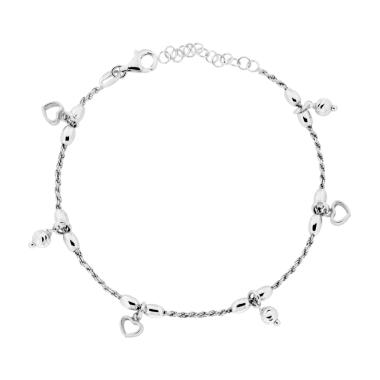 Bracciale Catena Corda Diamantata con Ovaline Cuori e Palline Slash pendenti in ARGENTO 925 Galvanica Rodio