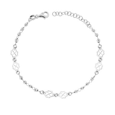 Bracciale con Palline Slash e Quadrifogli in ARGENTO 925 Galvanica Rodio